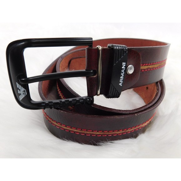 EMPORIO ARMANI LEATHER EMBOSSED LOGO BUCKLE BELT SZ 90/36